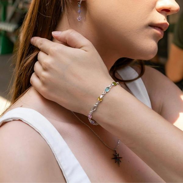 Spero London Multicolour Oval Gem Sterling Silver Bracelet