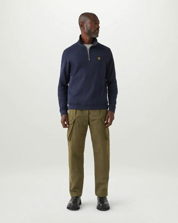 Belstaff Mens Logo Quarter Zip Sweatshirt - Dark Ink | CHO | Designer Mens Quarter Zip Sweatshirts