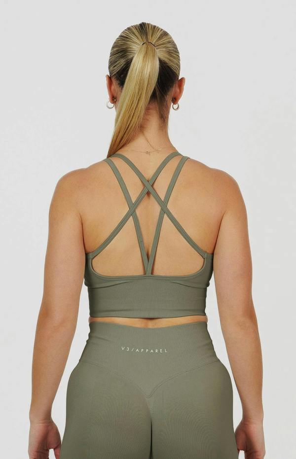 V3 Apparel Form Seamless Scrunch Sports Bra, Leggings & Shorts Set - Olive Green