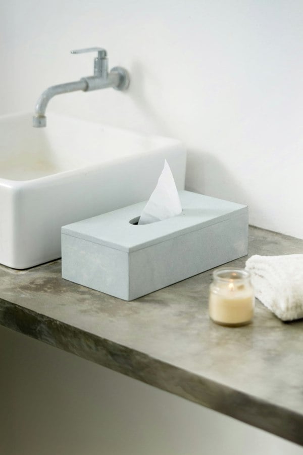 Zolite tissue box in bathroom 