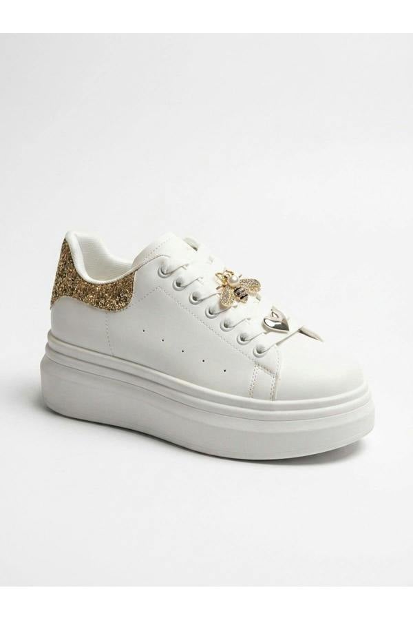 Sloane White Platform Trainers - Gold