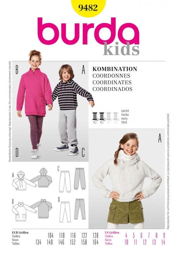 Burda Sewing Pattern 9482 Jackets, Leggings, Trousers and Tracksuits For Kids and Teenagers, Ages: 4-14 - Easy
