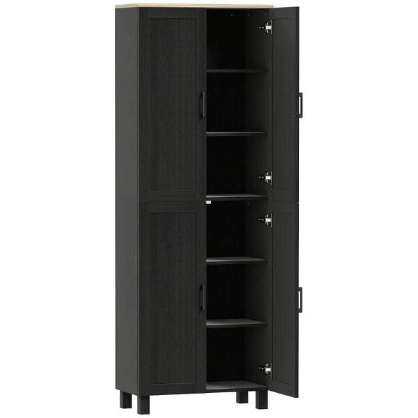 Freestanding Kitchen Cupboard, 4-Door Storage Cabinet with Adjustable Shelves, Modern Kitchen Pantry, 170cm, Black