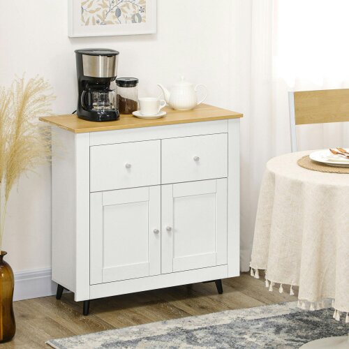 Wyld Haus Dielro White and Natural Wooden Farmhouse Sideboard With Double Doors And 2 Storage Drawers