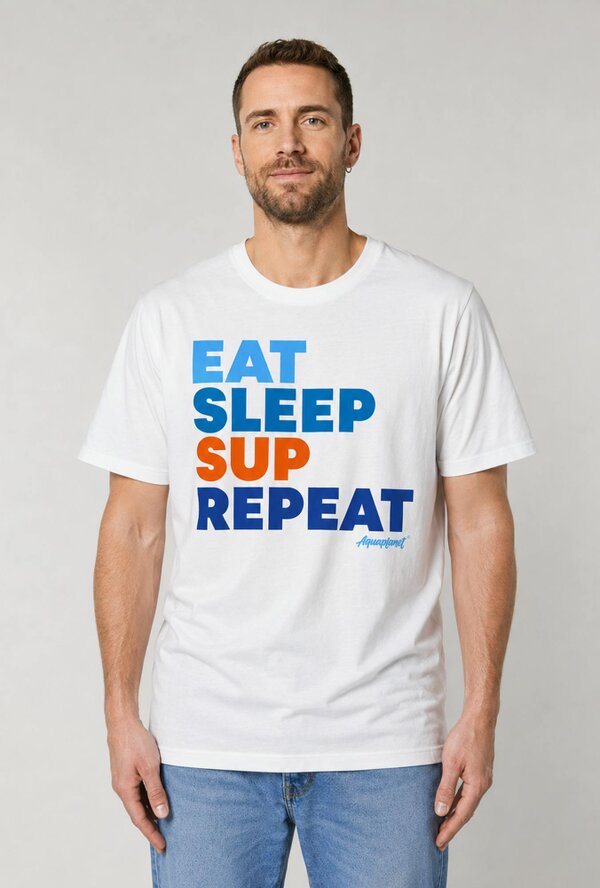 Aquaplanet Organic Cotton Eat, Sleep SUP Repeat T-Shirt - White