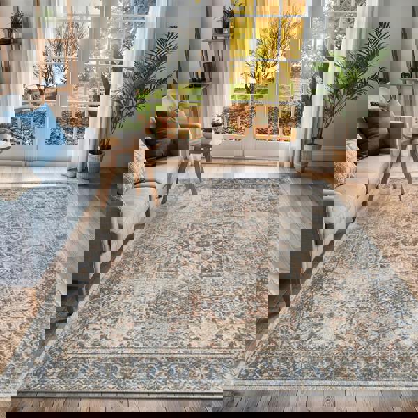 Livabliss Lillian-Washable Brown Blue Traditional Vintage Boho Rug