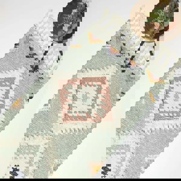 HOMESCAPES Tenali Blue Kilim Wool Rug