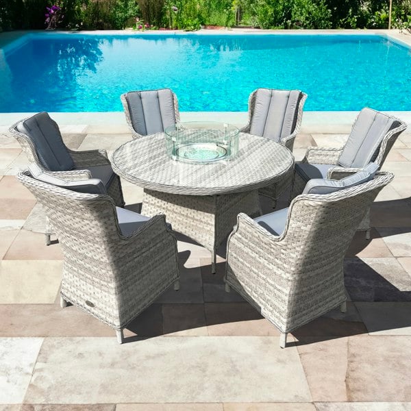 Oseasons Knightsbridge XL Rattan 6 Seat Firepit Dining Set in Dove Grey