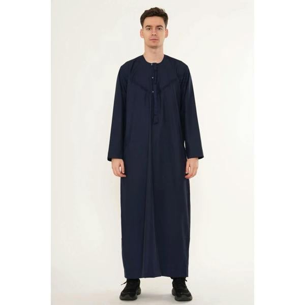 HM11 - Men's Emirati Omani Bobble Button Thobe - Navy - Thobez - 18