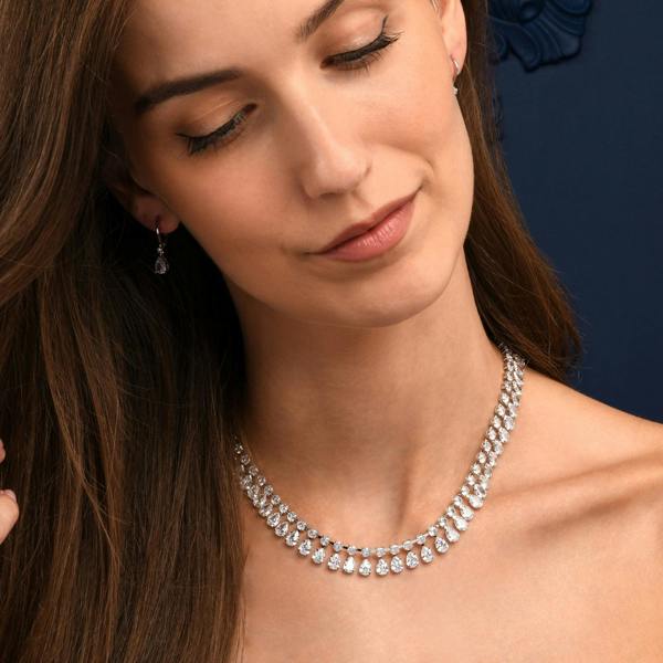 Zavana Silver Crystal Necklace with Round & Pear Shaped Cubic Zirconia Stones For Women