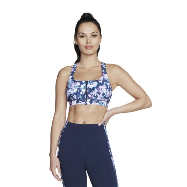 Skechers Women's Misty Floral Zip Front Sports Bra - Blue/Lavender