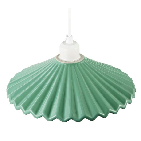 Emerald Green Nova Gloss Ceramic Pendant Light Shade with Rippled Body Image 3