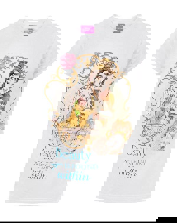 Disney Beauty And The Beast GirlsWhite Short Sleeved T-Shirt