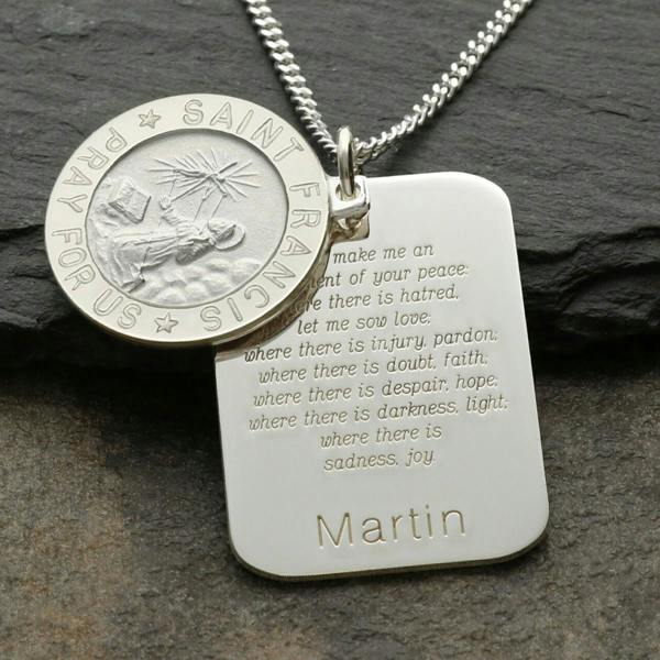 Christopher James of London Sterling Silver St Francis Pendant With Personalised Concealed Prayer Tag and Optional Engraving