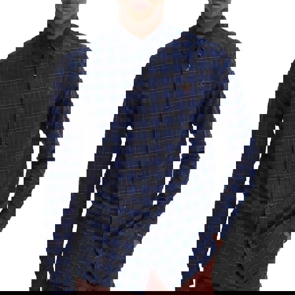 Fred Perry Mens Tartan Long-Sleeved Shirt - Navy Blue - 