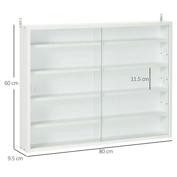 White glass-door wall display cabinet with 80cm width and 60cm height