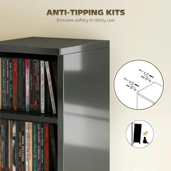 Bobobiy Set of 2 CD Media Display Shelf Unit Tower Rack with Adjustable Shelves, High Gloss Black