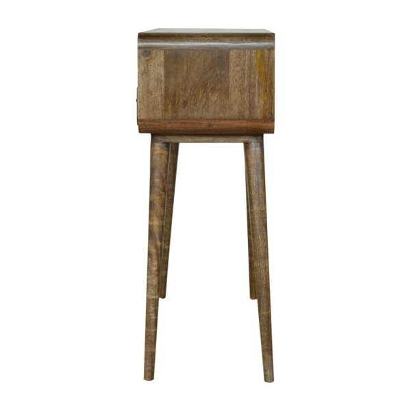 Wyld Haus Trapani Curved Grey Washed Mango Wood Console Table 2 Drawers Open Shelf