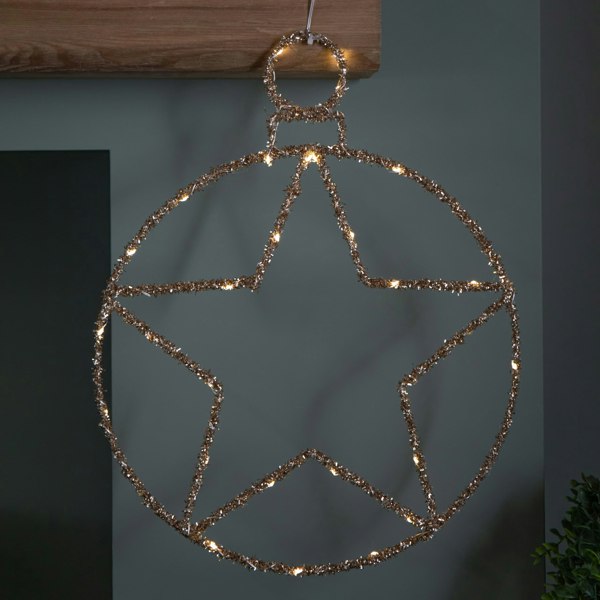 Samuel Alexander 49cm Battery Powered Light up Christmas Gold Star Ball with Twinkling Warm White LEDs