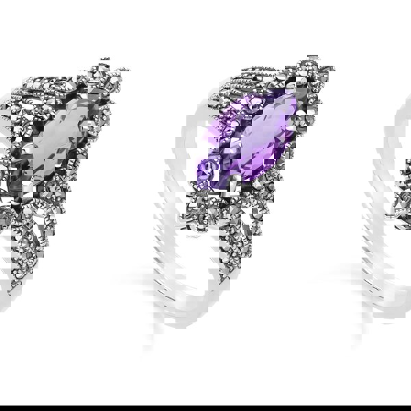 Gemondo Art Deco Style Marquise Amethyst & Marcasite Ring in Sterling Silver