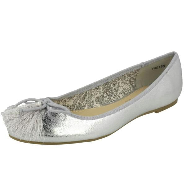 Spot On Ladies Spot On Flat Ballerinas With Tassel Bow Trim