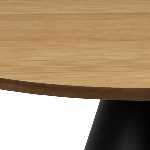 Wyld Haus Hamburg Round Oak Veneer Coffee Table Black Steel Pillar Base