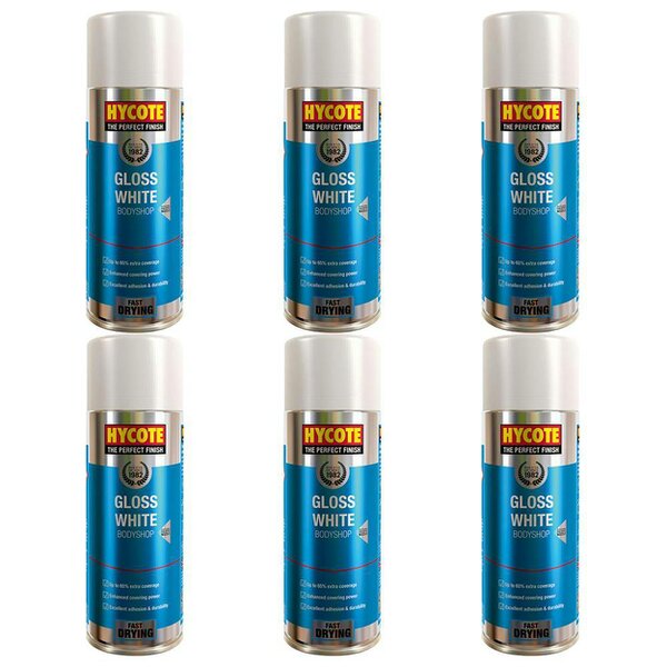 Hycote 6X Hycote Bodyshop Gloss White Spray Paint 400ml
