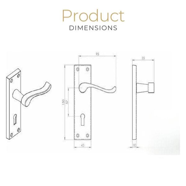 EDH Door Hardware Matt Black Victorian Scroll Door Handles – Handle Only, Handle + Lock or Lock Only – 150mm x 43mm