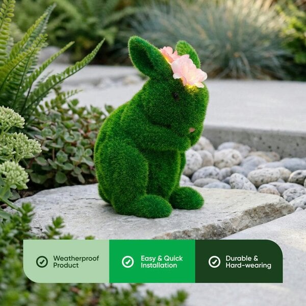 Gardenwize Solar Topiary Bunny Garden Ornament with Pink Flowers