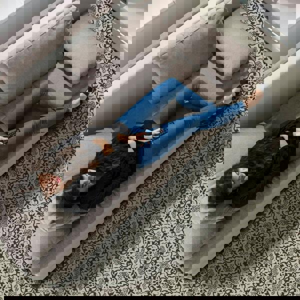 WFS6015 - Antique French Floral Tiles Floor Stickers 120cm x 60 cm