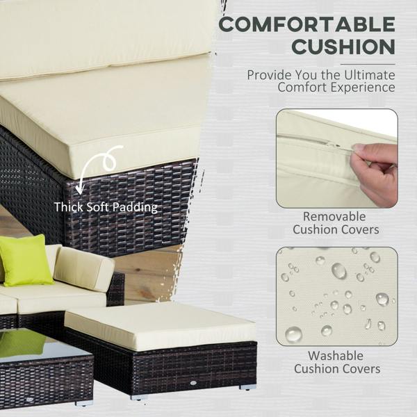 Wyld Haus Baka Brown Rattan 9 Seater Outdoor Sofa And Coffee Table Set With Cream Cushions