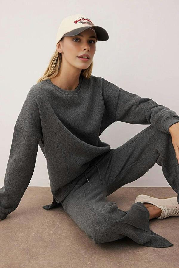 WOVCOR 2-Piece Crew Neck Oversized Knit Top & Wide Leg Pants Set
