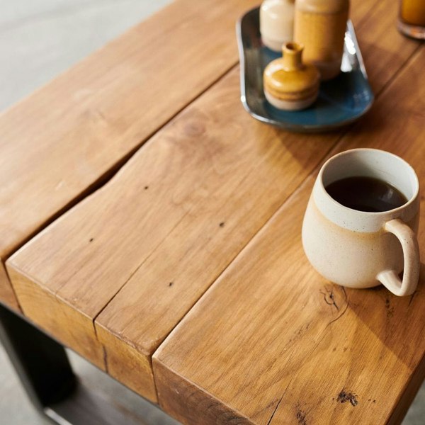 Rugger Brown Chunky Rustic Wood Outdoor Coffee Table 