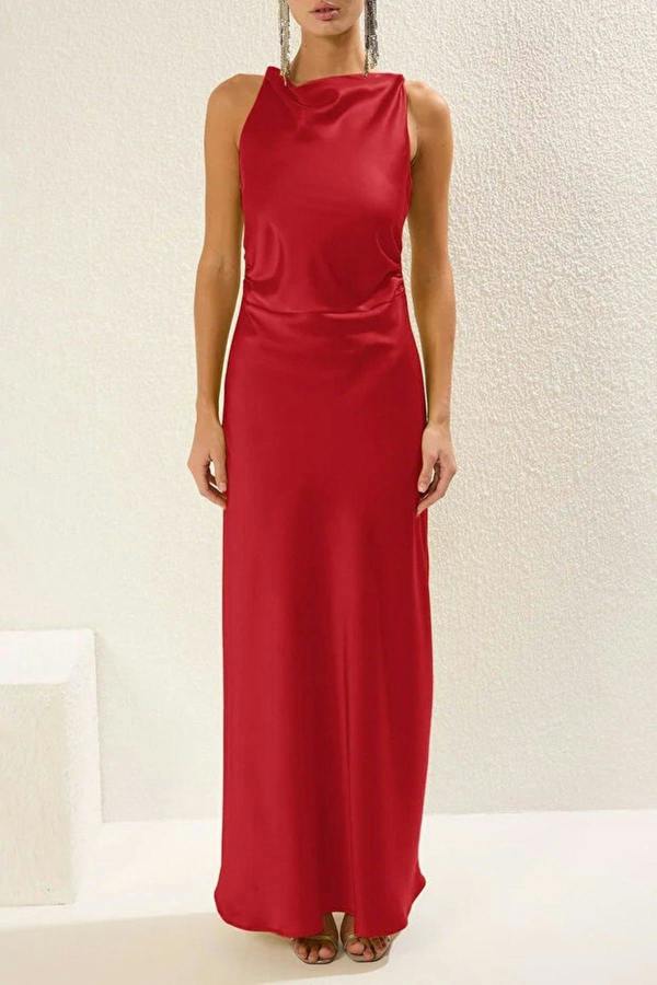 WOVCOR Satin Maxi Evening Dress