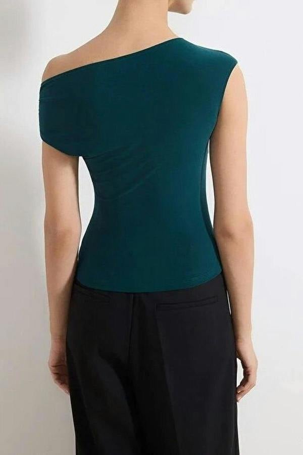 WOVCOR Fitted Asymmetrical Neckline Blouse with Accessory Detail Knit
