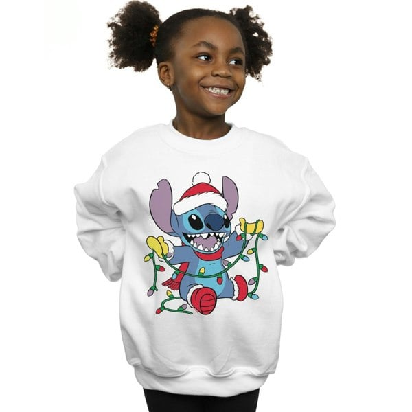 Disney Girls Lilo And Stitch Christmas Lights Sweatshirt - White