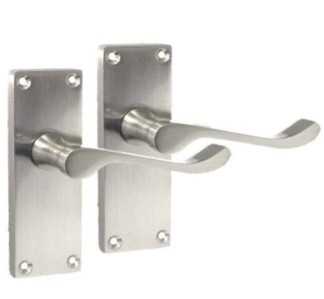 EDH Door Hardware Satin Nickel Victorian Scroll Door Handles – Modern Lever Latch Handles on Backplate – 118mm x 42mm