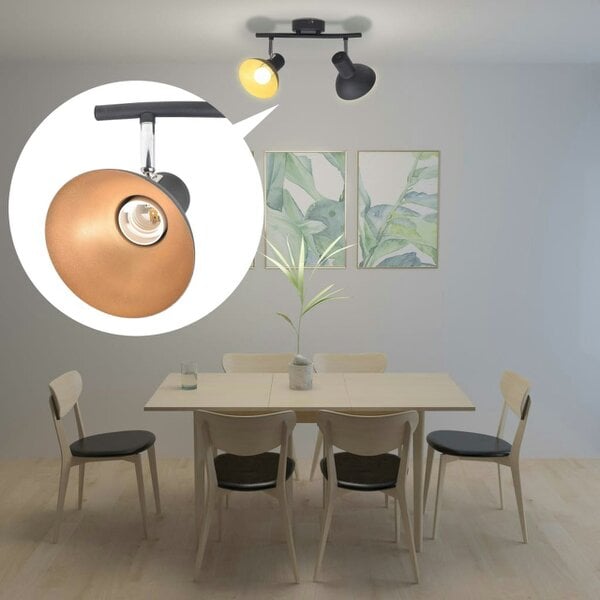 Berkfield Ceiling Lamp for 2 Bulbs E27 Black and Gold