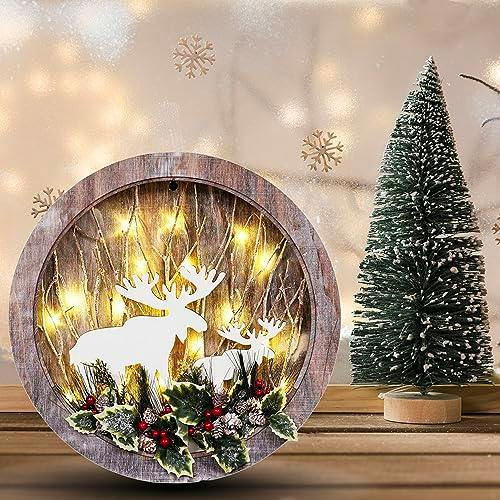 3cm Wooden Reindeer Scene Wreath Decoration with Micro Rice LEDs image 6