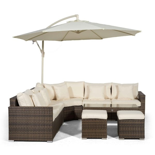 Giardino Santorini L Shape Modular 5 Seat Rattan Corner Sofa Set With Large Coffee Table & 2 Stools