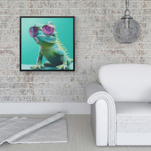 Warren Reed Happy Splash Art Iguana Wearing Glasses Framed Canvas