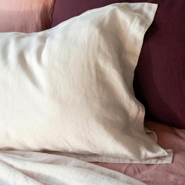 Blush Pink French Linen 40cm Deep Fitted Sheets in a styled bedroom 4 | Soak and Sleep