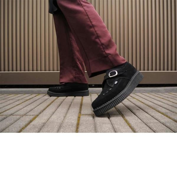 TUK Footwear TUK Pointed Creeper Black Suede Monk Buckle Platform Shoes - A8139