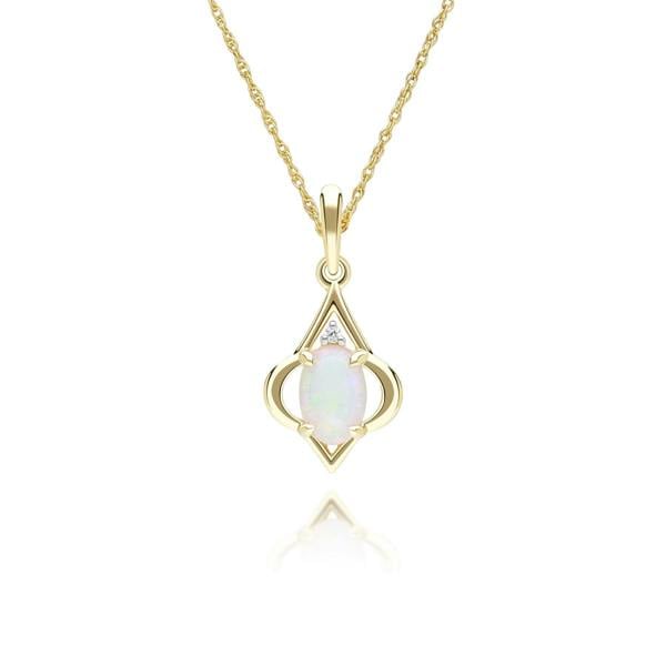 Gemondo Classic Oval Opal & Diamond Pendant Necklace in 9ct Yellow Gold