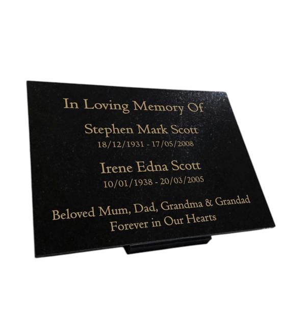 Memorials Direct Granite Memorial Plaque for Two Names, Free Personalised Gold Engraving, Polished Granite