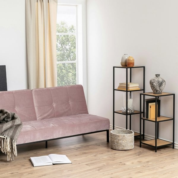 Furniture To Go Seaford Narrow Black Metal Bookcase with 2 Oak Shelves