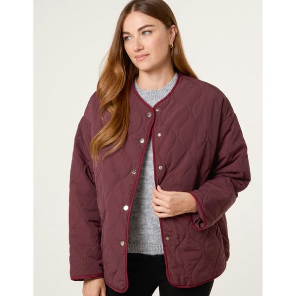Blue Vanilla Button Front Quilted Jacket - Wine