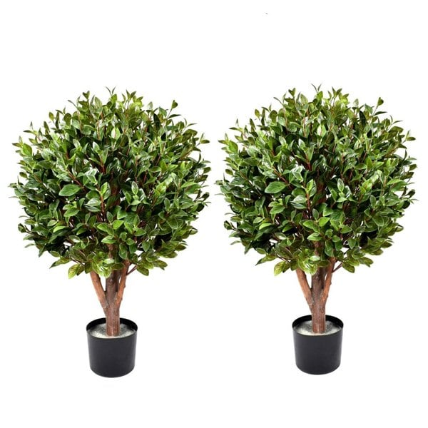 Leaf 90cm Pair of UV Resistant Gloxinia Single Ball Topiary with 1608 Leaves and Natural Trunk