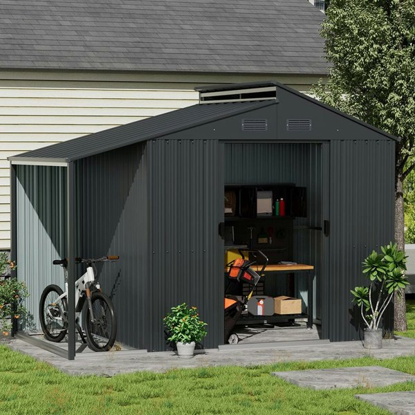 Outdoor Galvanized Steel Storage Shed with Lean-to Living and Home