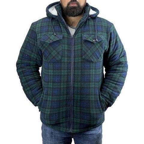 Game Richmond fleece-lined shirt in green check with hood and zip closure, suitable for cold weather work or field sports
